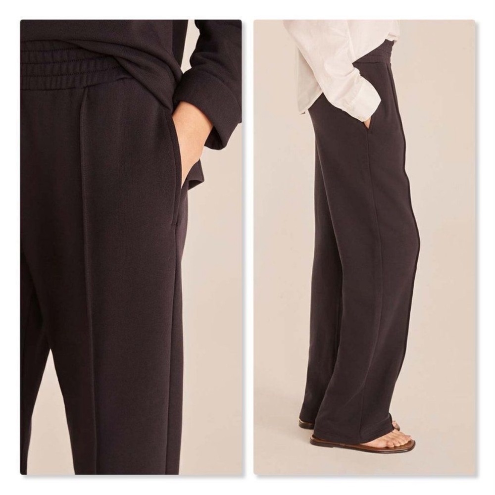 Rebecca Taylor Womens Terry Pants Sz S Wide Leg Lounge Travel Elastic Waist - Picture 2 of 8